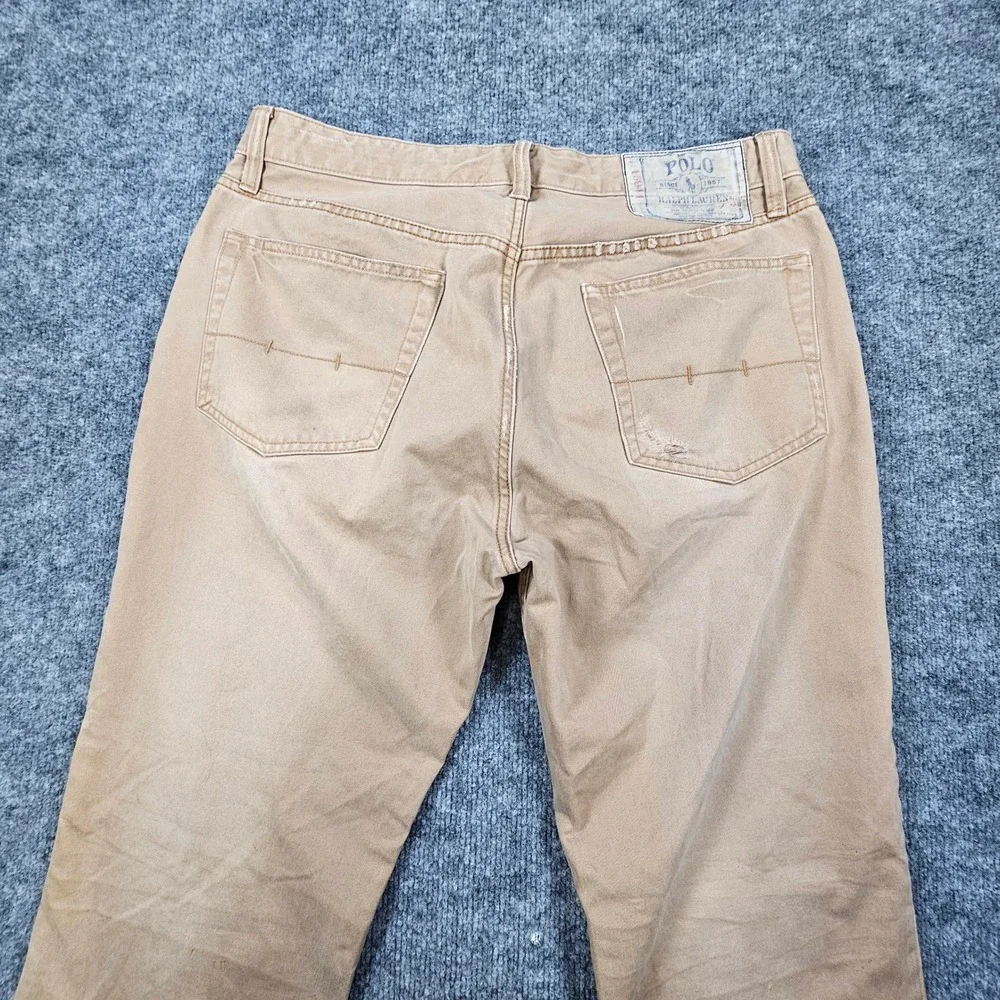 Polo Ralph Lauren Classic 867 Mens 34x29 Distressed Khaki Pants Cotton Twill Tan